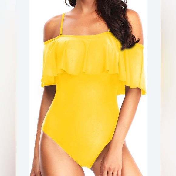 Yellow Off-Shoulder Swimsuit - Picture 1 of 11